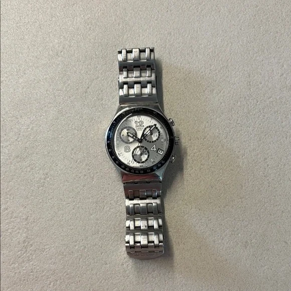 Swatch Metallic Silver Chronograph Watch YVS507G - DARK BLUE IRONY - Swatch® United States main image 2
